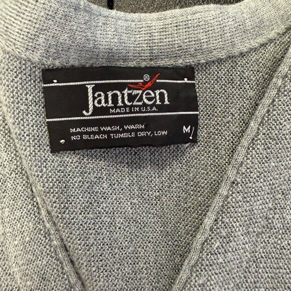 VTG Jantzen Men’s Gray Button-Up Cardigan Sweater SZ Medium Grandpacore Preppy - Picture 4 of 8